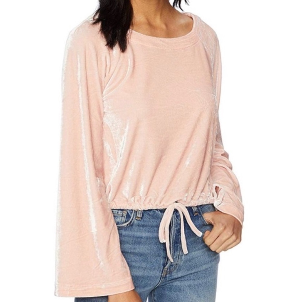 Cupcakes and Cashmere Feminine Blush Pink Velour Drawstring Bell Sleeves Top S